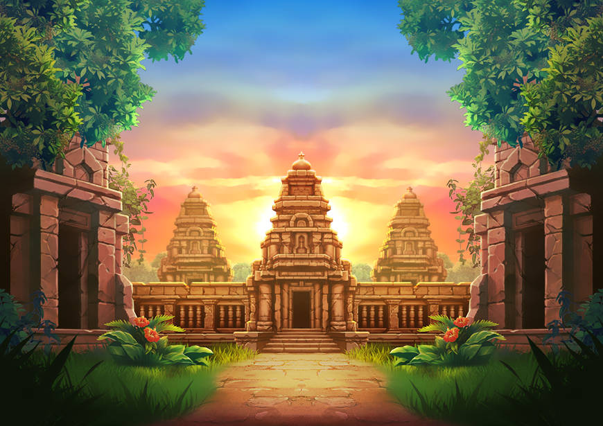 Fortune Gems slot game featuring ancient Khmer temple theme with golden gems